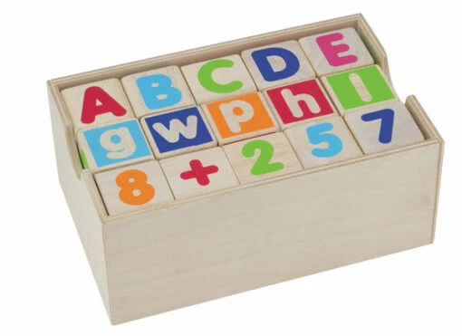 Letterblokken In Houten Kistje (30 St) -Spel Speelgoed Winkel 15517 alphabet blocks in wooden box 30 pc c web