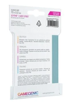 Scythe/Lost Cities Sized Card Game Sleeves PRIME (72x112mm) Clear (60) -Spel Speelgoed Winkel achterkant pakje sleeves web 1