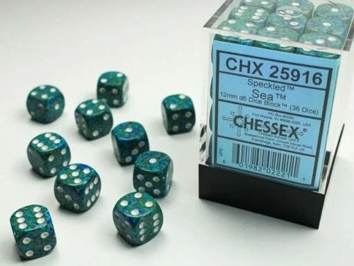Gespikkelde 6-zijdige Dobbelstenen 12mm SEA (36 Dobbelstenen) -Spel Speelgoed Winkel chessex dobbelstenen gespikkeld sea
