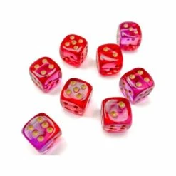 Doorzichtige 6-zijdige Gemini Dobbelstenen 12mm RED-VIOLET/GOLD (36 Dobbelstenen) -Spel Speelgoed Winkel chessex dobbelstenen violet goud
