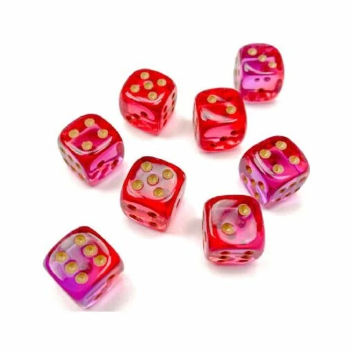 Doorzichtige 6-zijdige Gemini Dobbelstenen 12mm RED-VIOLET/GOLD (36 Dobbelstenen) -Spel Speelgoed Winkel chessex dobbelstenen violet goud