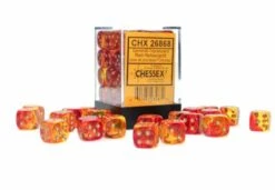 Doorzichtige 6-zijdige Gemini Dobbelstenen 12mm RED-YELLOW/GOLD (36 Dobbelstenen) -Spel Speelgoed Winkel chessex dice translucent red yellow and gold