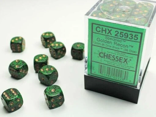 Gespikkelde 6-zijdige Dobbelstenen 12mm GOLDEN RECON (36 Dobbelstenen) -Spel Speelgoed Winkel chx25935 speckled golden recon
