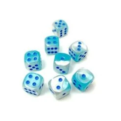 6-zijdige Gemini Dobbelstenen 12mm PEARL TURQUOISE-WHITE/BLUE LUMINARY (36 Dobbelstenen) -Spel Speelgoed Winkel chx26865 dice