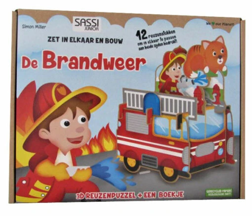 De Brandweer (boekje + 3D Puzzel) -Spel Speelgoed Winkel de brandweer reuzenpuzzel boekje merk sassi