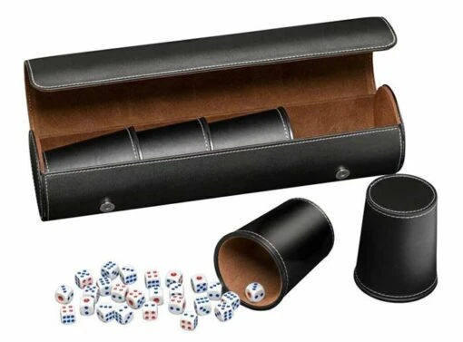 Zwarte Dobbelbeker Set (5 Stuks) In Koffer -Spel Speelgoed Winkel dobbelbeker set met dobbelstenen