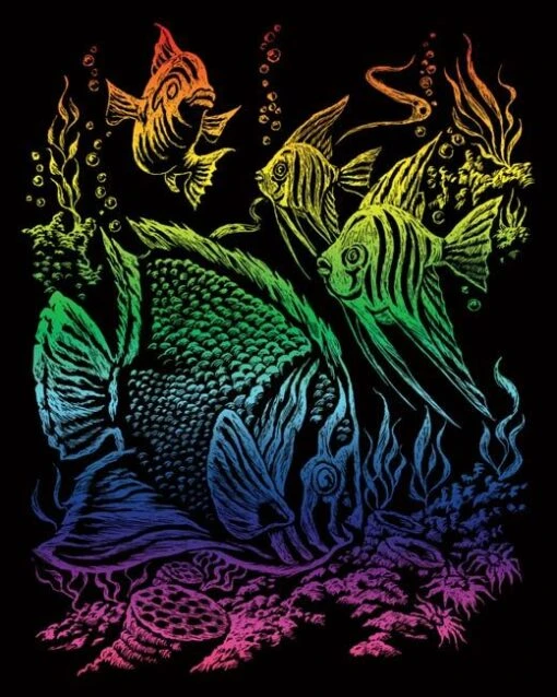 Krastekening Tropische Vissen (in Regenboogkleuren) -Spel Speelgoed Winkel engraving art tropical fish 1