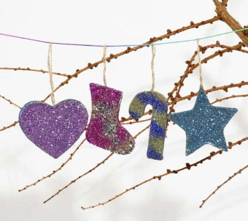 Kerstvormen (12 Assortiment) -Spel Speelgoed Winkel kerstvormen met glitter web