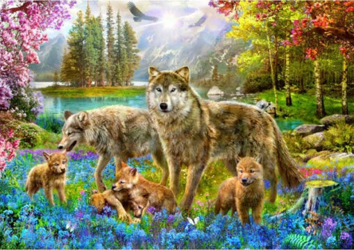Spring Wolf Family (1500) -Spel Speelgoed Winkel legpuzzel bluebird spring wolf family web