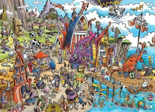 Doodletown Viking Village (1000) -Spel Speelgoed Winkel viking puzzle 1000 stukjes 1
